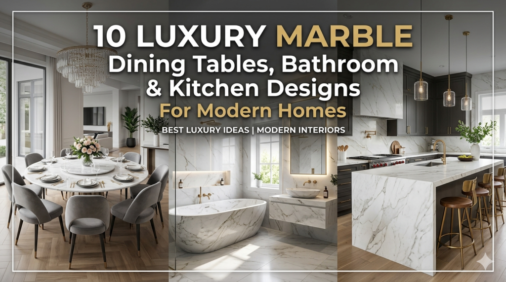 10 Luxury Marble Dining Tables, Bathroom & Kitchen Designs for Modern Homes