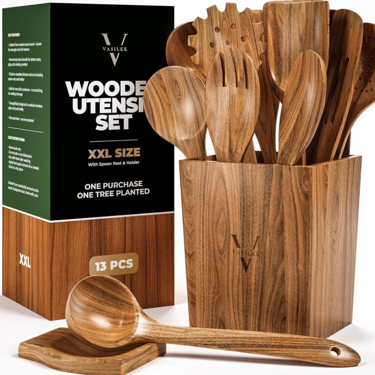 Acacia Wood Kitchen Utensils Set (13-Piece with Holder)