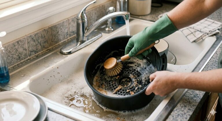 cleaning air fryer basket with soap