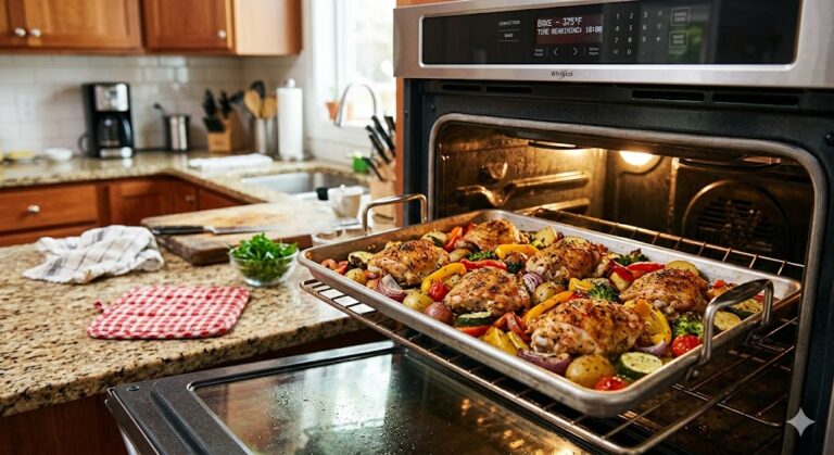 convection oven baking tray chicken vegetables home kitchen USA